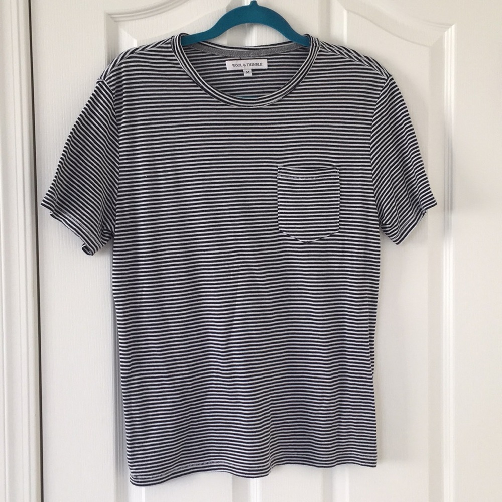 Wool & Thimble Dark Blue/White Striped Tee Sz M